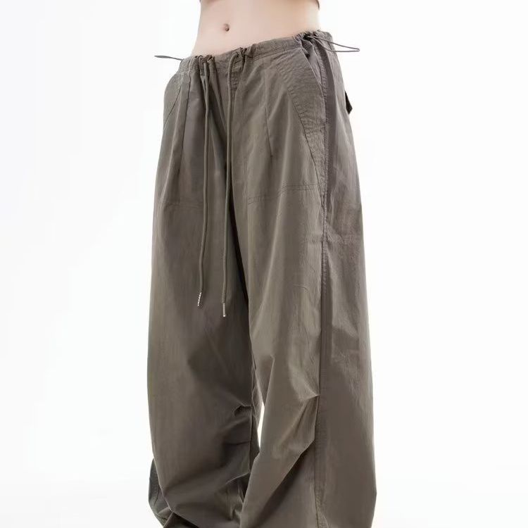 Pantalones de trabajo con cordón de diseño American City Girl para mujer verano 2023, pierna ancha fina y delgada, cintura alta hasta el suelo.