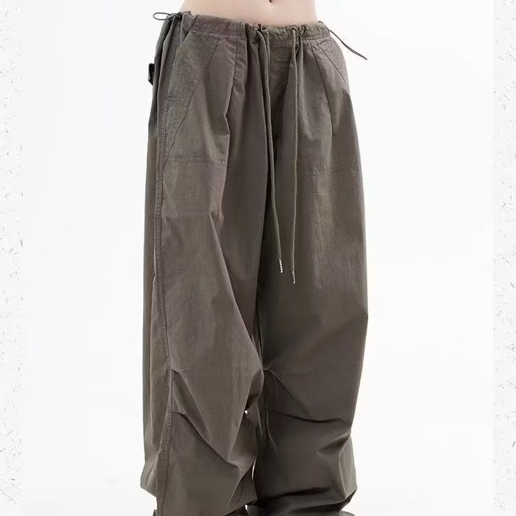 American City Girl Design Drawstring Work Pants for women's 2023 summer thin and slim wide leg high waist to the floor.